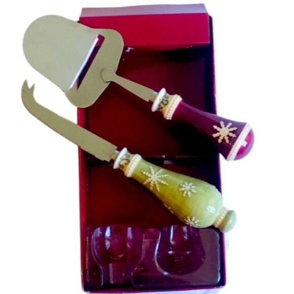 Holiday Cheese Knife Slicer Set New Christmas Joy Seasons Greetings Snowflake - Picture 1 of 3